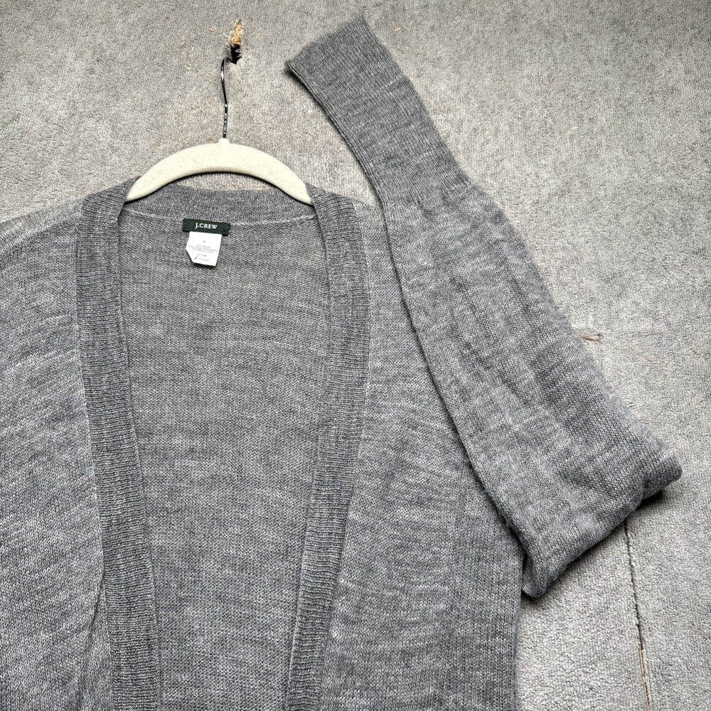 Gray Alpaca Blend Long Cardigan Open Front Pocketed Sweater Women's Large J Crew